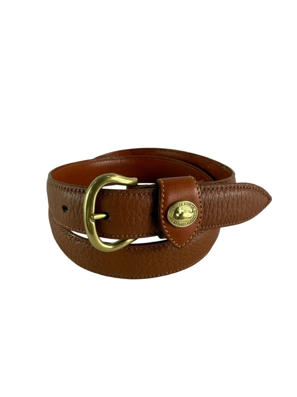 Vintage Dooney & Bourke All-Weather Tan Pebbled Leather Unisex Dress Belt 30-32